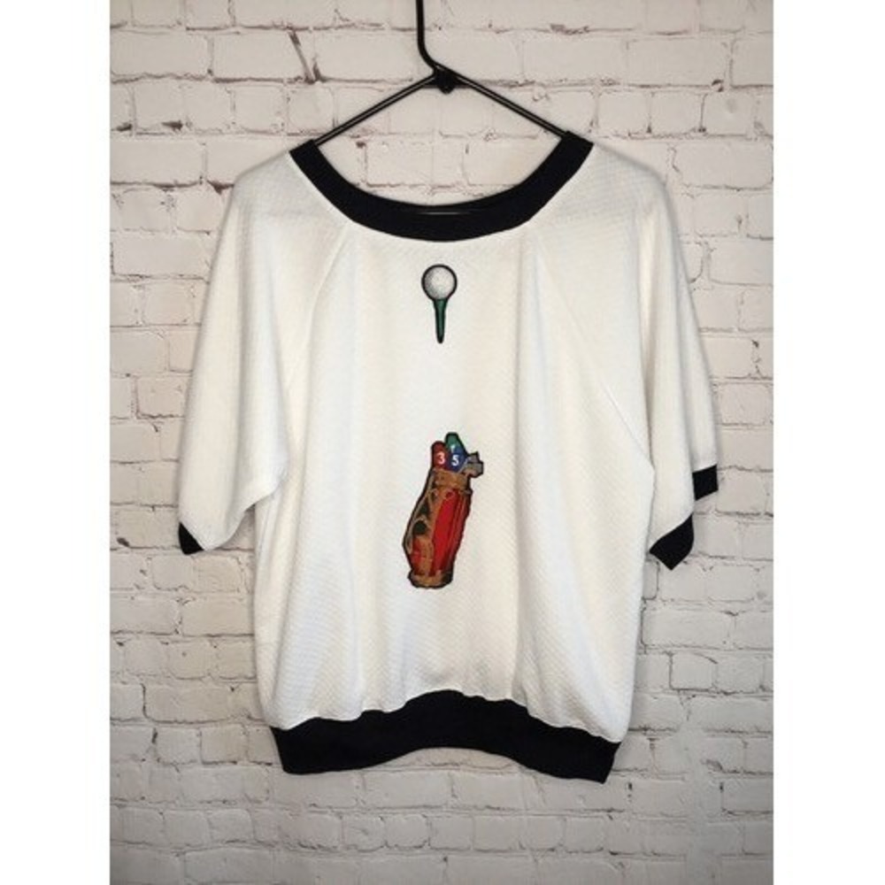 VTG 90s White/Red Golf Bag Logo Short Sleeve Golf T-Shirt Top Women L